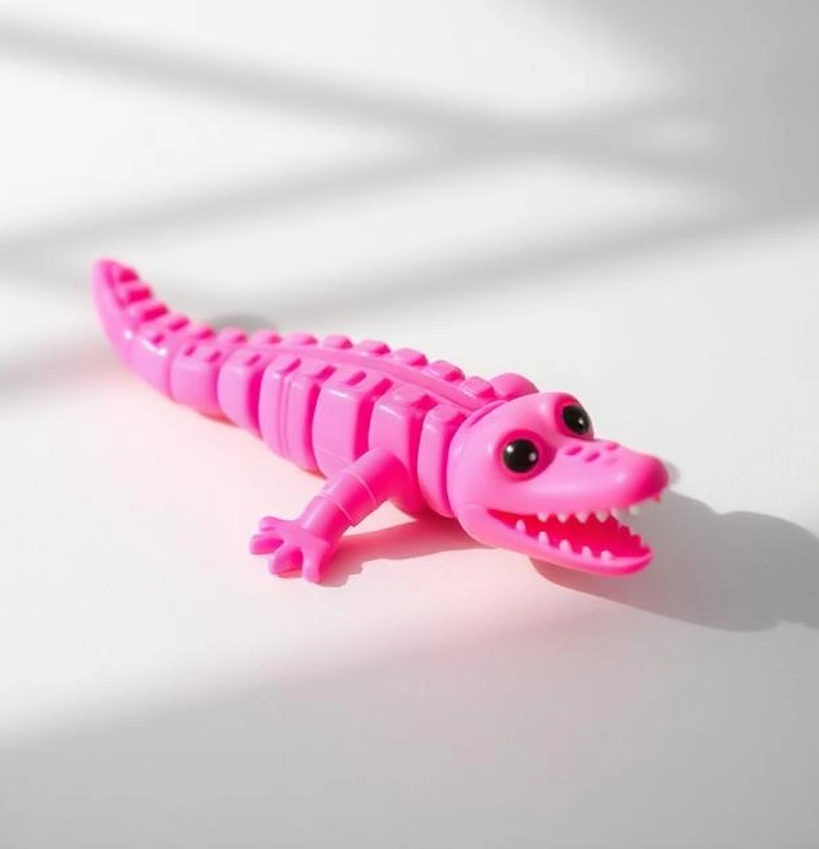 Purple 3D printed flexible scorpion figure.